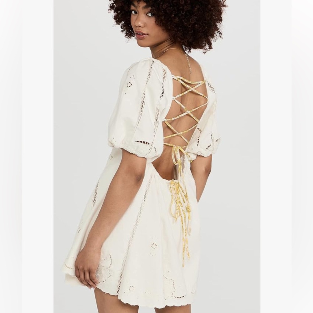 Free People NWT Wanna Dance Ivory Lace-Up Mini Dress Women’s Size Medium